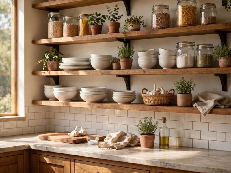 Repisas abiertas en la cocina: guía sin errores